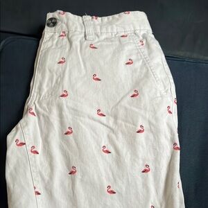Source Unknown Pink and White Flat Front Shorts with Flamingo Print